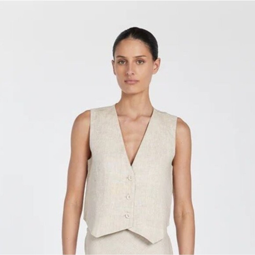 DISSH Banks Natural Linen Vest Women's Size 14 Beige Sleeveless Button Front NWT